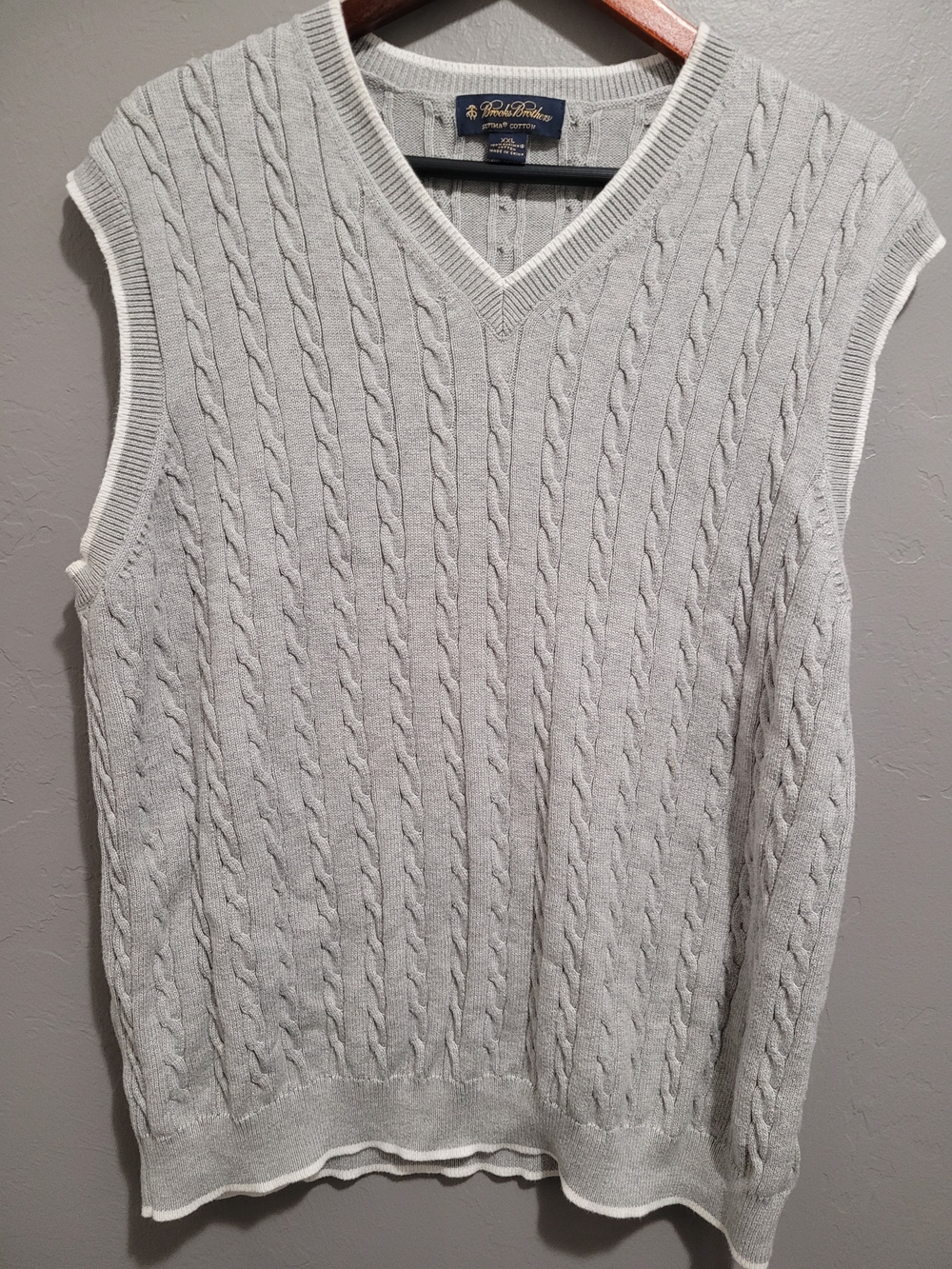 Brooks Brothers Men's Light Gray Cable Knit V-Neck Sweater Vest Golf